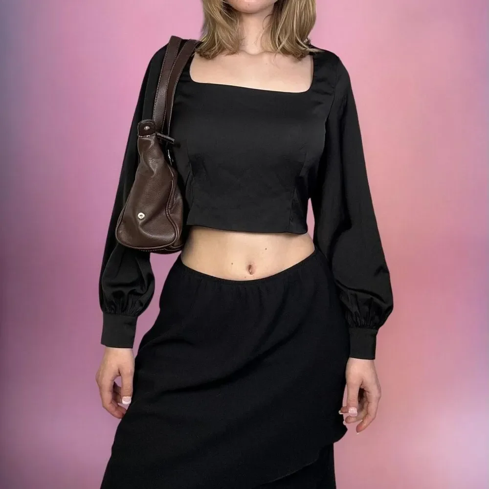 Astr Black long sleeve satin Blouse - Picture 2 of 8